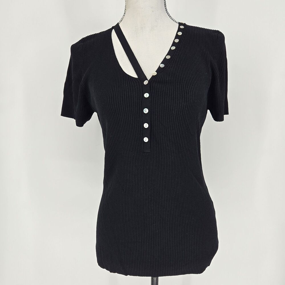 Carducci Black Ribbed Stretch Blouse XL